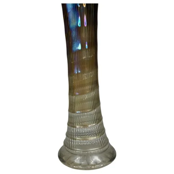 Vintage Imperial Ribbed Carnival Glass Swung Vase Iridescent Brown Purple Clear - Picture 7 of 11
